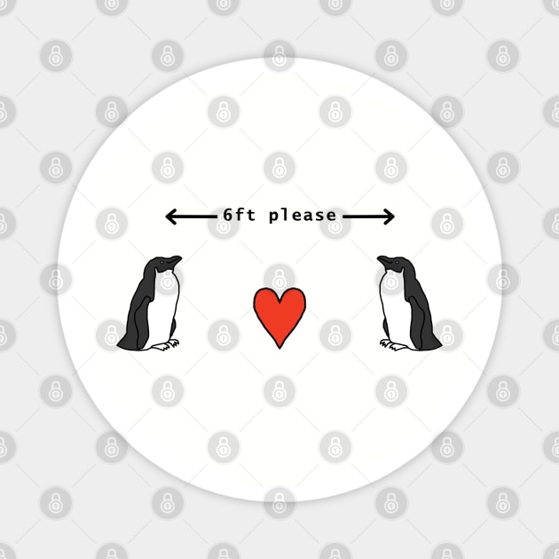 Funny Social Distancing Penguins Red Heart Magnet by ellenhenryart